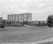 880063 Gezicht op een deel van Park de Gagel te Utrecht, met op de achtergrond een flatgebouw aan de Bangkokdreef.